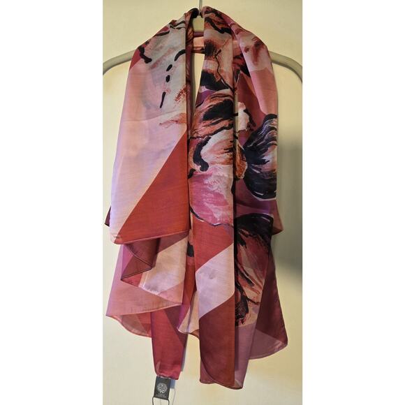New Vince Camuto Pink Floral Scarf 47" Square Romantic Feminine - Picture 1 of 8